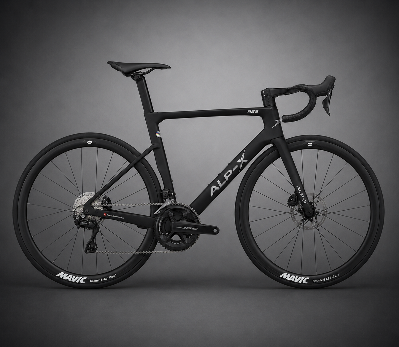 ALP-X RS3 | Vélo de route aérodynamique en carbone | Shimano 105 Di2 |Mavic COSMIC S 42 |Assemblé en Suisse